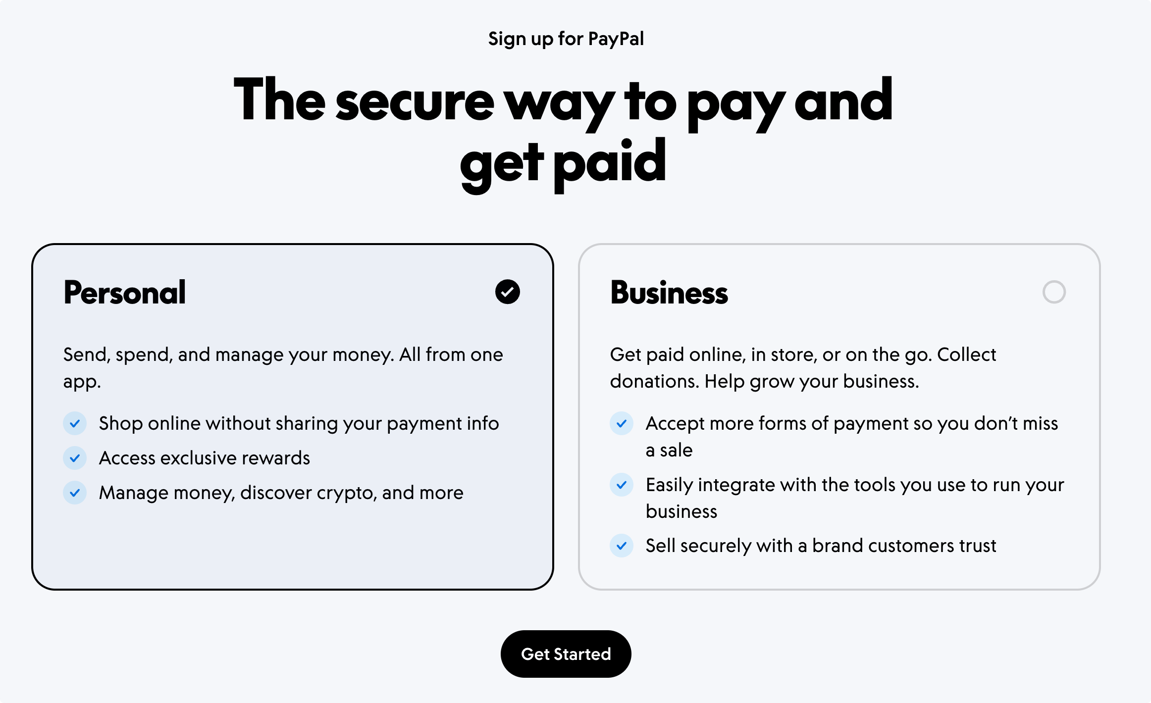 选择 PayPal 个人账户